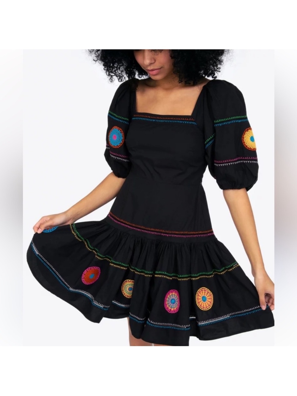 Tanya Taylor Viviana Dress: 
Smocked Back Puff Sleeve & Embroidered Trim; Small